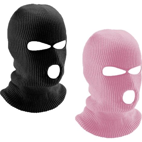 Lot de 2 cagoules 3 trous en tricot, masque intégral pour moto, ski, cyclisme, taille unique, noir et rose (1/5)