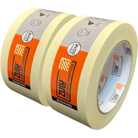 Zulu Premium Painters Beige Masking Tape (L)50m (W)50mm, Pack of 2