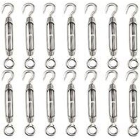 RHG 14 pièces tendeur de fil de tendeur M4 crochet et oeil tendeur de tendeur 304 tendeurs en acier inoxydable Tension de corde robuste