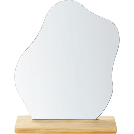 Espejo de pie de madera de bambú clara vidrio 19 x 22 cm irregular accesorio Lozere