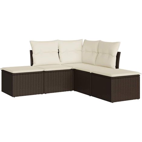5 Piece Garden Sofa Set with Cushions Brown Poly Rattan vidaXL (1/3)