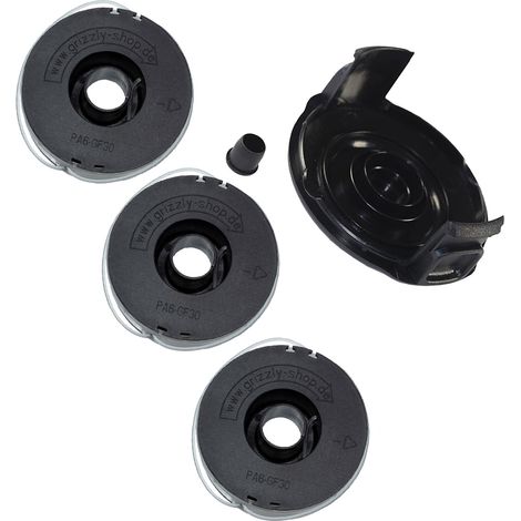 Lot de 3 bobines + 1 hotte pour débroussailleuse – Compatible Grizzly Tools ERT 450/8 et ERT 530R – Accessoire pour terrains accidentés – Florabest (1/3)