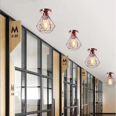 Yowei 4PCS Plafonnier Industrielle Moderne Rose,E27 Lustre Plafonnier en Cage Abat-jour Metal pour Salon Chambre (1/5)