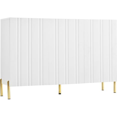 Zapatero aparador 3 puertas PB MDF blanco con relieve acanalado y patas metálicas doradas (1/5)