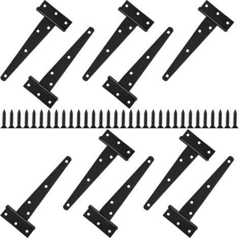 Lot de 10 Charnières Porte en T Robuste, 15 cm Charnière de Porte en Bois Métallique Noire pour Porte en Bois, Porte D'armoire Spendue, Charnière de Porte de Remise, Jardin de Clôture - Avec 70 (1/4)