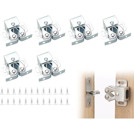 Fermoirs de porte à double rouleau – Lot de 6, finition argent, pour placards et meubles domestiques, quincaillerie robuste et silencieuse