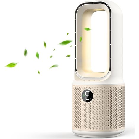 Petit ventilateur de bureau silencieux, 13 pouces, sans pales, 9 vitesses, flux d'air puissant, oscillant à 70° avec veilleuse et minuterie, pour chambre, bureau, table de chevet (1/4)