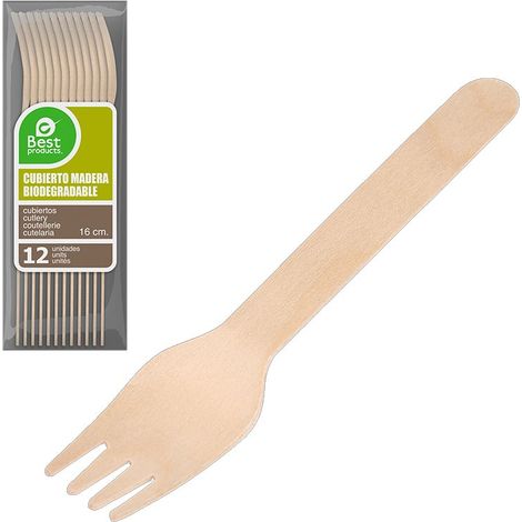 Bolsa de 12 Tenedores de Madera 16cm Best Products Green