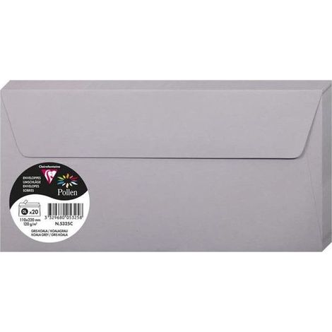 Enveloppe - CLAIREFONTAINE - Pollen - 120g - 110x220mm - Gris Koala - Paquet de 20