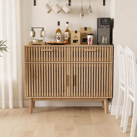 Sideboard Kommode mit 2 Türen & 2 Schubladen, heller Naturholzoptik, modern (1/5)