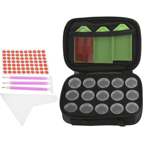 Strass-Aufbewahrungsbox, 15 transparente Fächer, tragbar und praktisch, ideal für Künstlerbedarf. (1/5)