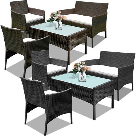 Hengda Set di mobili da giardino in resina intrecciata marrone - 4 posti - Divano + Poltrona + Tavolo + Cuscini di seduta (1/5)