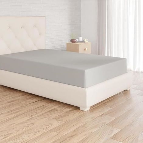 Drap-housse - - Gris clair - 180 x 200 x 30 cm - Microfibre - Anti-plis (1/4)