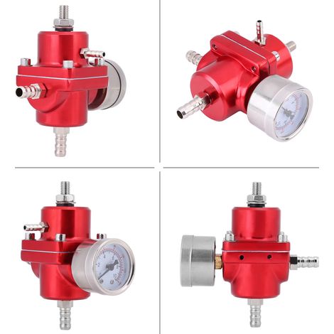 Régulateur de pression de carburant universel en aluminium, manomètre et flexible 0-140 PSI ajustable rouge (1/5)