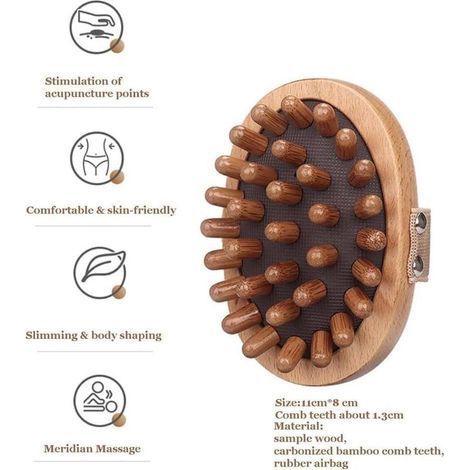 Meridian Lot de 2 brosses à pression anti-cellulite pour le corps, coussin d'air apaisant avec huiles essentielles en bois, brosse de massage méridienne, appareil de massage en bois naturel (1/4)