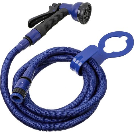 Tuyau d'arrosage Extensible de 7,5 m, léger, pistolet d'arrosage à 8 positions, connecteur universel, raccord de robinet femelle 3/4"-1/2" et support de robinet. Bleu (1/5)