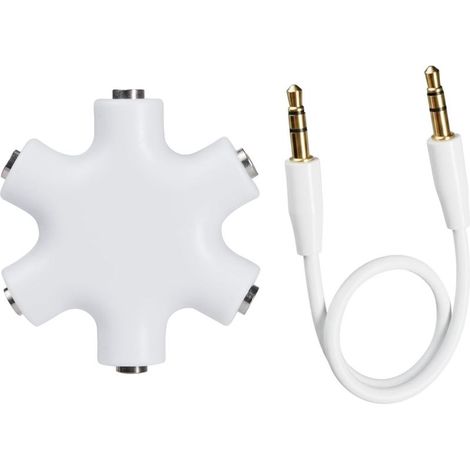 Répartiteur Audio 5 Jack 3,5 mm Blanc avec câble de 23 cm Adaptateur Jack Y pour HautParleur, téléphone Portable, Ordinateur Portable (1/5)
