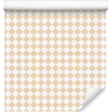 Papel pintado geométrico con rombos, color crema, centro crema, 50x1000 cm. (1/5)