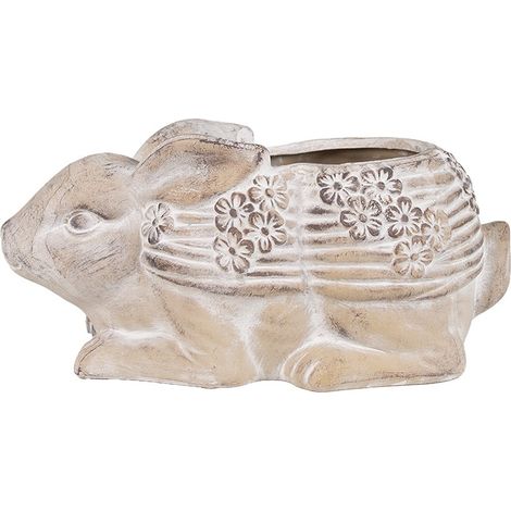 Cache-pot Décoratif Lapin en Pierre Beige pour Plantes et Fleurs - 30 x 17 x 13 cm - PANGIVO