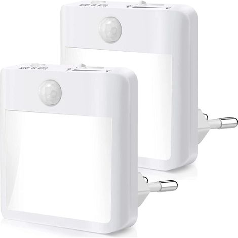 Jalleria Luce Notturna Presa Elettrica, [Confezione da 2] Luce Notturna con Sensore di Movimento (ON/AUTO/OFF), Luce Notturna LED Dimmerabile 3500K, Luce Notturna per Bambini per Camera da Letto, Corr (1/5)