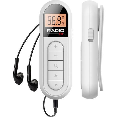 Portable FM Radio, Pocket Digital Radio Transistor rechargeable avec excellente réception, clip à ceinture et clip à oreille, idéal pour le jogging et la marche (blanc) (1/5)