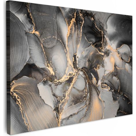 TABLEAU SUR TOILE Gris - Luxe - Or - Marbre Décoration Murale 40x30 cm