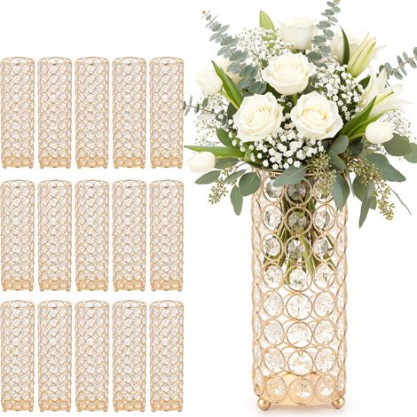 VEVOR Jarrones Decorativos, Paquete de 16 Piezas, Floreros Cilíndricos de Cristal, Altura de 26 cm, Centros de Mesa para Boda, Diseño Moderno, Decoración para Banquete Ceremonia Fiesta Recepción Hogar (1/5)