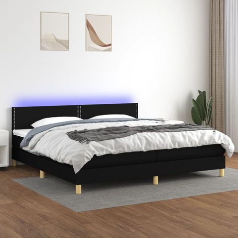 Lit Adulte,Sommier tapissier avec matelas et LED,Lit double - Noir 200x200 cm Tissu DETHB25583 (1/5)