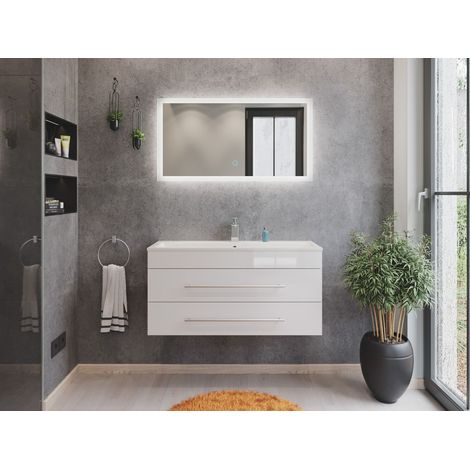 Badmöbel Mars 1000 2-teilig mit LED Spiegel SlimLine weiss hochglanz