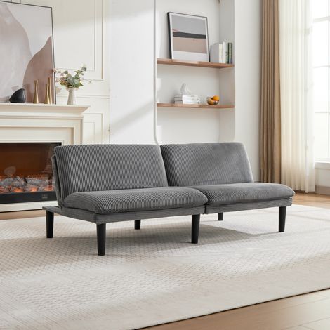 Sofá cama 2 plazas 180x104x82 cm gris en terciopelo acanalado con respaldo reclinable de 3 posiciones (1/5)