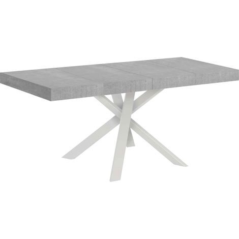 Table extensible 90x90/194 cm Clerk Premium Plateau Ciment Pieds Blancs