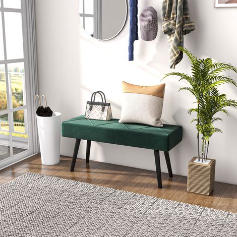 Sitzbank Polsterbank Bettbank, Samtoptik, 100 x 36 x 45 cm, Grün