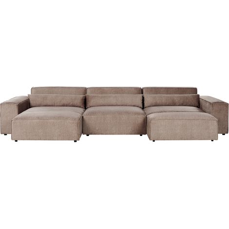 Moderno sofá esquinero modular 3 plazas con otomana tapizado de tela marrón derecho Hellnar (1/5)
