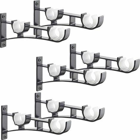 6 Stück robuste Metall-Gardinenstange, Gardinenstangenhalterung, doppelte Gardinenstangenhalterung, Aluminium-Gardinenstangenhalterung, schwarze Gardinenstangenhalterung (1/5)
