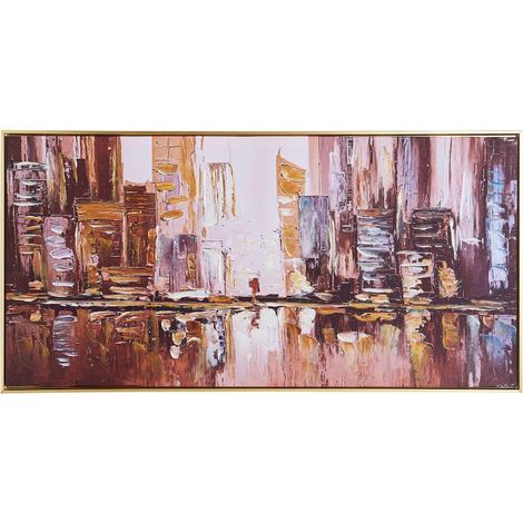 Abstraktes Stadtbild auf Leinwand mit schwarzem Rahmen 80x60 cm