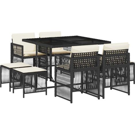 Maison Exclusive - 9-tlg. Garten-Essgruppe mit Kissen Schwarz Pol