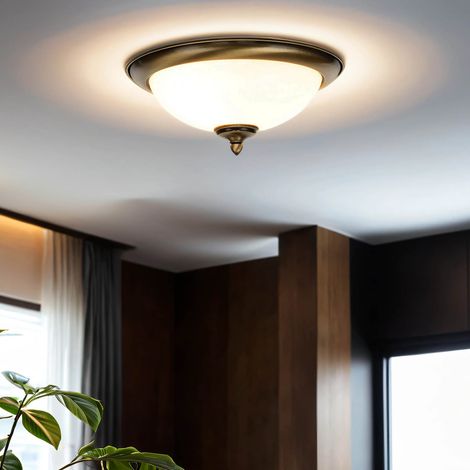 Deckenleuchte rund Ø 31 cm Weiß Messing aus Glas Metall E14 Deckenlampe
