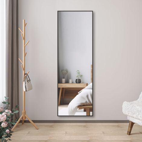 Aica Miroir sur pied au sol 150x40cm,miroir pleine longueur,à suspendre ou à poser,cadre noir