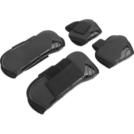 Lot de 4 guêtres de tendon réglables pour chevaux, pour l'avant et l'arrière, idéales pour l'entraînement et le saut d'obstacles. Noir, taille L. (1/5)