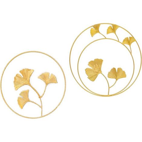 Décoration murale en métal Allecto Plus, ornée de feuilles de ginkgo style vintage, idéale pour les chambres, les salons et les bureaux. Accessoires de décoration modernes avec photos. (1/5)