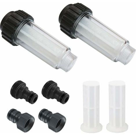 Filtre à Eau pour Tuyau D'arrosage, 2 Pièces 3/4 Pouces Préfiltre à Eau Set de Filtre à Eau Avec 4 éléments Filtrants & 2 Adaptateurs Rapides pour Nettoyeur Haute Pression, Pompe de Jardin (1/5)