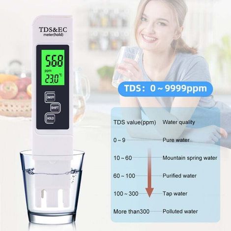 Elektronisches Messgerät, digitales TDS- und EC-Messgerät 3 in 1, Thermometer, Messgerät zur Bestimmung von TDS/EC in Trinkwasser/Aquarium/Schwimmbad (1/5)