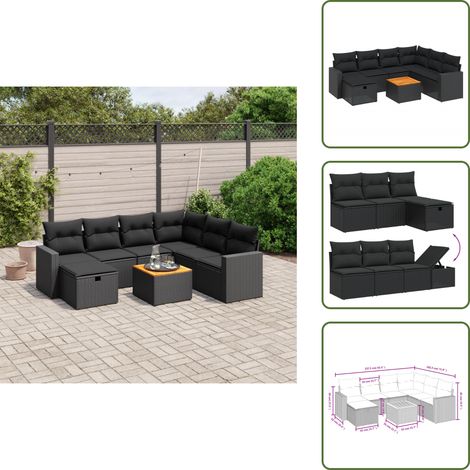 Ratán sintético - vidaXL Set de sofás de jardín 8 piezas y cojines ratán sintético negro - Sofás de jardín negro