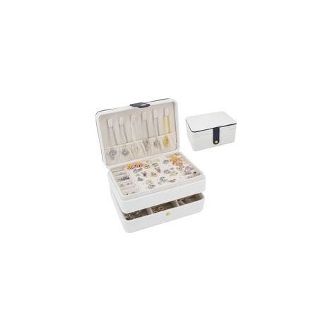 Kleine Schmuckschatulle, Reiseorganizer, tragbare Schmuckschatulle – ideal als Geschenk für Frauen und Mädchen, doppellagiges Schmuckkästchen aus PU-Leder für Ringe, Ohrringe und Halsketten – Crezuo