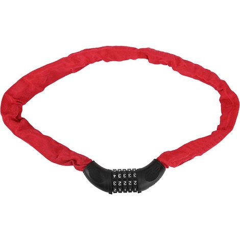 Vélo antivol chaîne acier cadenas à code 5 chiffres rouge sécurité vélo (1/5)