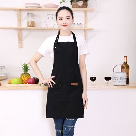 Tablier de cuisine portable en toile imperméable, avec poche ajustable, idéal pour la cuisine et le jardinage (noir). (1/5)
