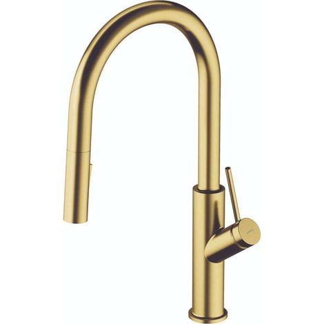 OMNIRES Bend - Grifo de fregadero con ducha extraíble, latón cepillado BE6455BSB (1/2)