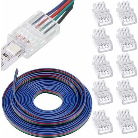 Cable d'extension de bande LED 5 m 22 AWG 4 broches Cable de connexion de bande LED Connecteur LED, cable 12 V-24 V, pour SMD 3528 2835 5050 5630 + 10 connecteurs sans espace LED 10 mm 4 broches (1/5)