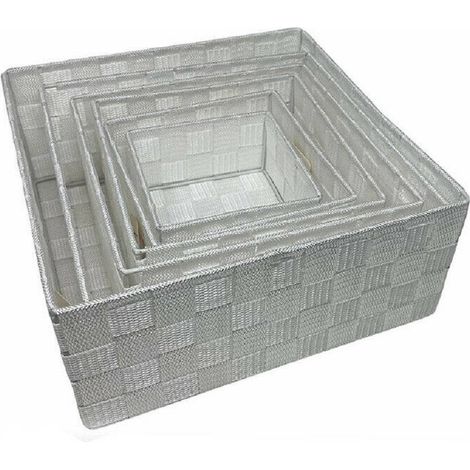 TRADE SHOP - 6pz Scatola In Tessuto Contenitori Organizer Bagno Armadio Cassetti Bianco - (1/5)