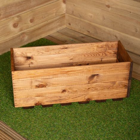 Hand Made 78cm x 32cm x 30cm Rustic Wooden Open top Garden Trough Flower Bed Planter (1/5)